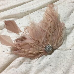 Blush Feather Hair Accessory with Crystal.